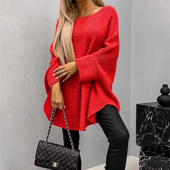 Aspen Batwing Knit Sweater - Red - Picture 3 of 6